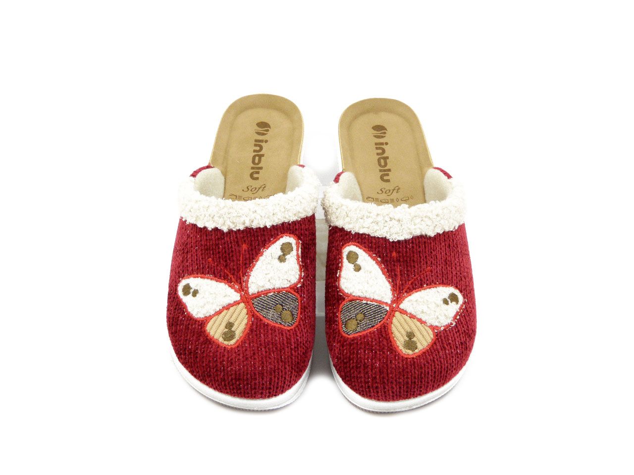 Pantofole Donna Rosse con Farfalla, Sottopiede Soft, Zeppa Bassa, INBLU - GC48 Pantofole Donna Rosse con Farfalla, Sottopiede Soft, Zeppa Bassa, INBLU - GC48