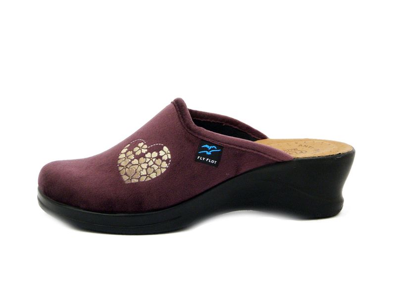 Pantofole Donna in Velluto Viola, Sottopiede Vera Pelle, Zeppa Media 5 cm, Fly Flot - 96558