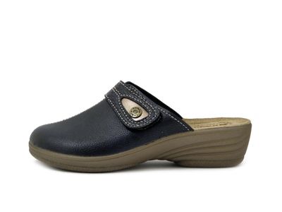 Pantofole Donna in Eco Pelle Blu con Strap, Sottopiede Vera Pelle, Zeppa Bassa, INBLU - CK05 Pantofole Donna in Eco Pelle Blu con Strap, Sottopiede Vera Pelle, Zeppa Bassa, INBLU - CK05