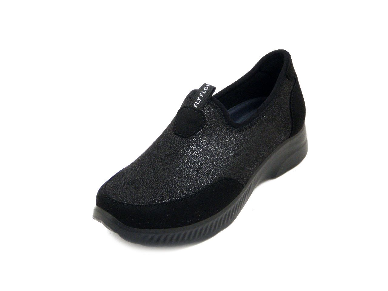 Slipon Donna in Tessuto Elasticizzato Nero, Plantare Memory Estraibile, FLY FLOT - 49553 Slipon Donna in Tessuto Elasticizzato Nero, Plantare Memory Estraibile, FLY FLOT - 49553