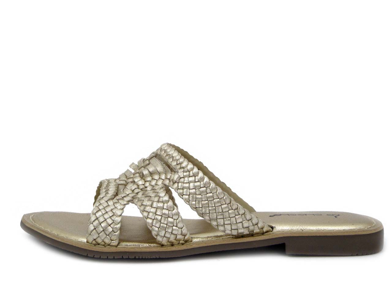 Sandalo Donna in Pelle colore Oro Platino, Tacco Basso, OSVALDO PERICOLI - MULEPL