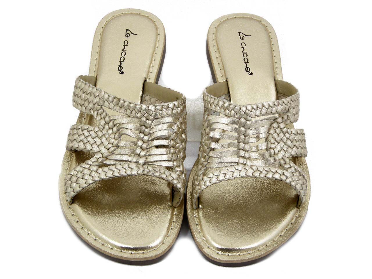 Sandalo Donna in Pelle colore Oro Platino, Tacco Basso, OSVALDO PERICOLI - MULEPL