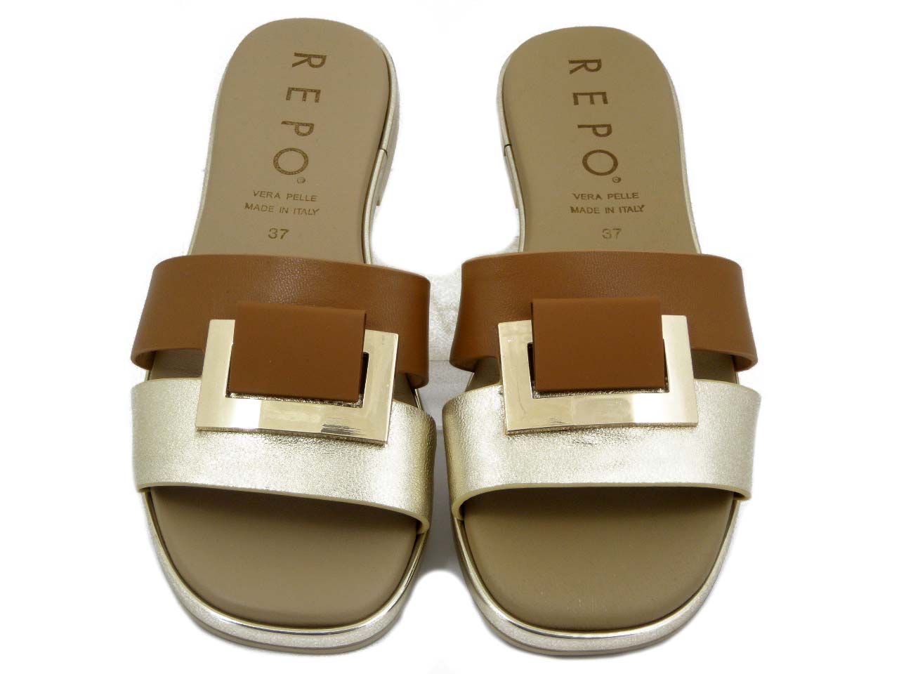Sandalo Donna in Pelle colore Marrone/Oro , Tacco Basso, OSVALDO PERICOLI - 71116