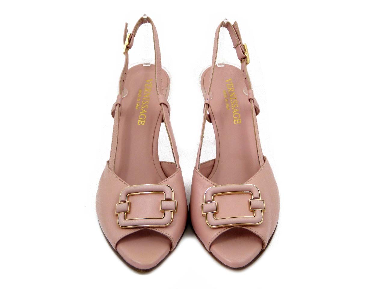 Sandali Donna in Pelle Rosa, Fibbia regolabile, Tacco 8 cm, VERNISSAGE di Soffice Sogno - 75C2