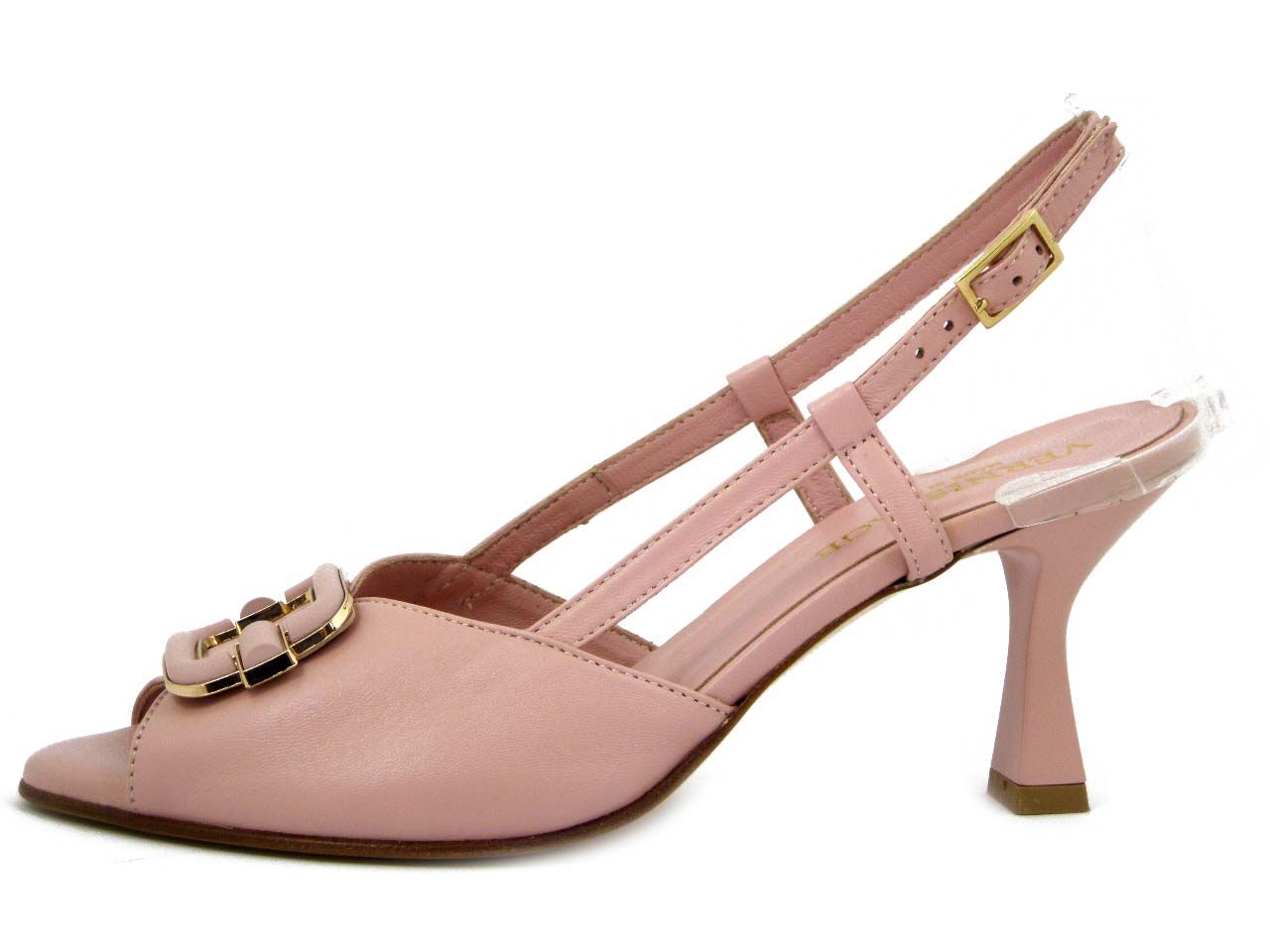Sandali Donna in Pelle Rosa, Fibbia regolabile, Tacco 8 cm, VERNISSAGE di Soffice Sogno - 75C2