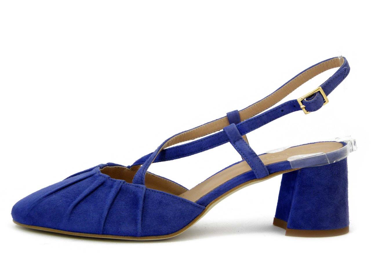 Decolleté Sling Back in Camoscio Azzurro, Tacco Medio 5,5 cm, OSVALDO PERICOLI - AS58