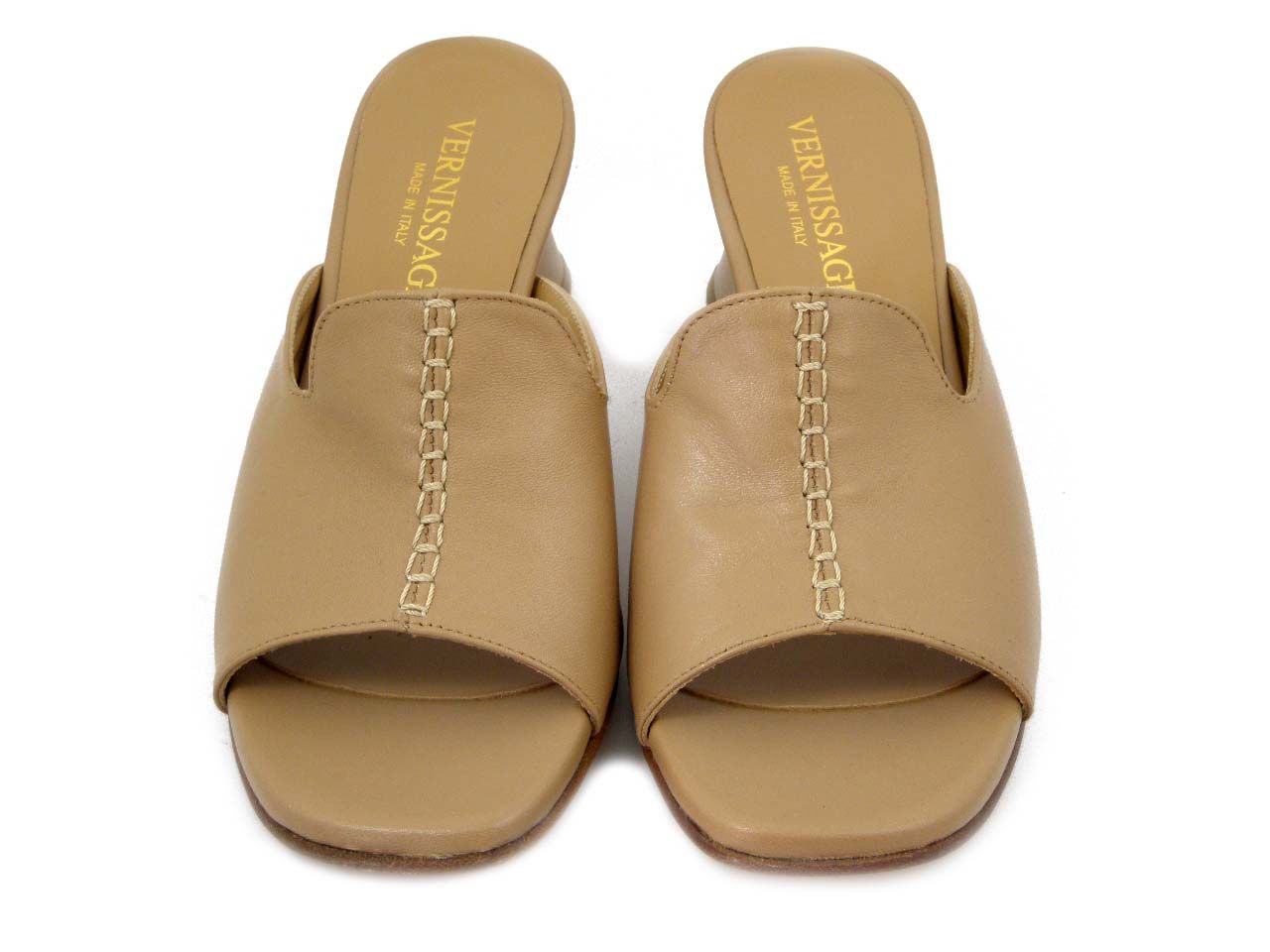 Sandali Donna in Pelle Beige, Tacco Basso 6 cm, Vernissage di Soffice Sogno - 60C2