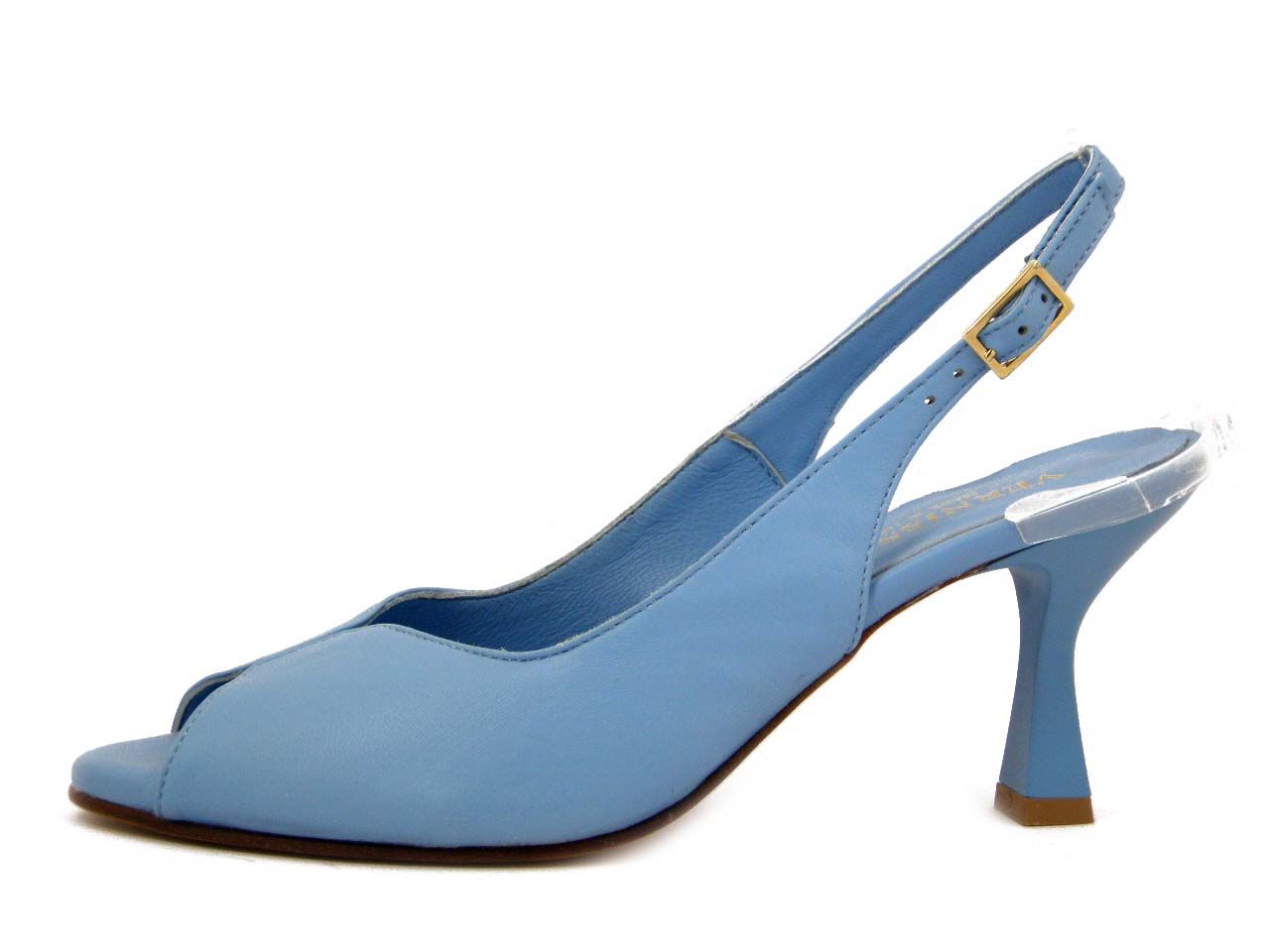 Sandali Donna in Pelle Azzurro, Fibbia regolabile, Tacco 8 cm, VERNISSAGE di Soffice Sogno - 75C1