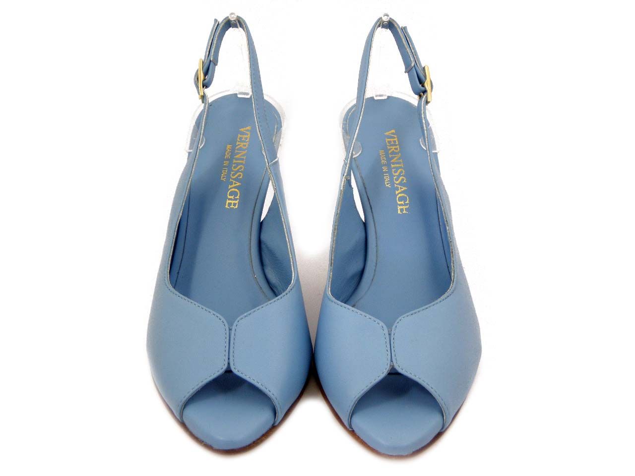Sandali Donna in Pelle Azzurro, Fibbia regolabile, Tacco 8 cm, VERNISSAGE di Soffice Sogno - 75C1