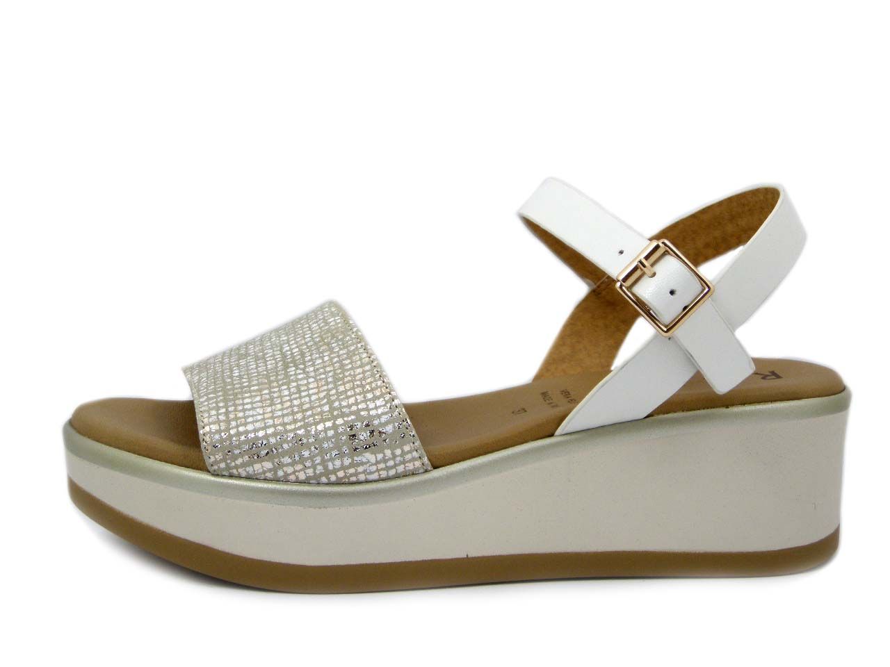 Sandali Donna in Pelle Bianco, Zeppa Medio 5 cm - 83265