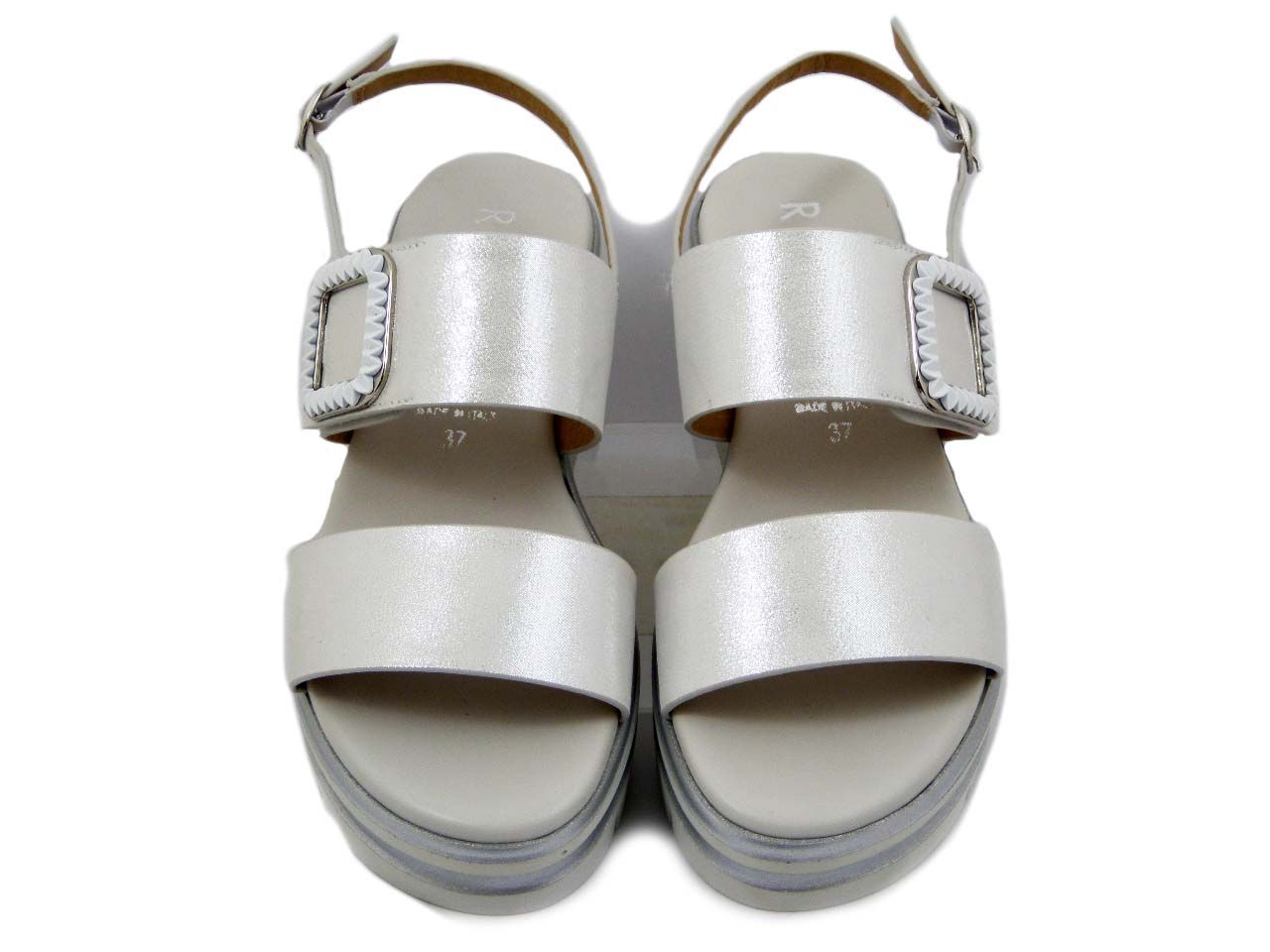 Sandali Donna in Pelle Argento, Zeppa Medio 5 cm, regolabile  - 54245