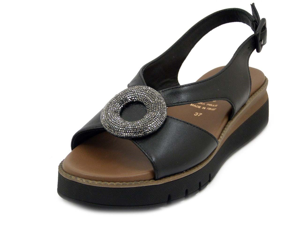 Sandali Donna in Pelle Nero, Zeppa Media 4 cm, Fibbia regolabile, OSVALDO PERICOLI  - 5430
