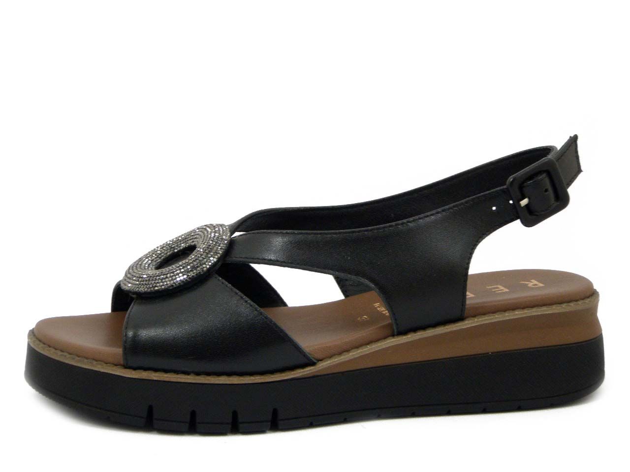 Sandali Donna in Pelle Nero, Zeppa Media 4 cm, Fibbia regolabile, OSVALDO PERICOLI  - 5430