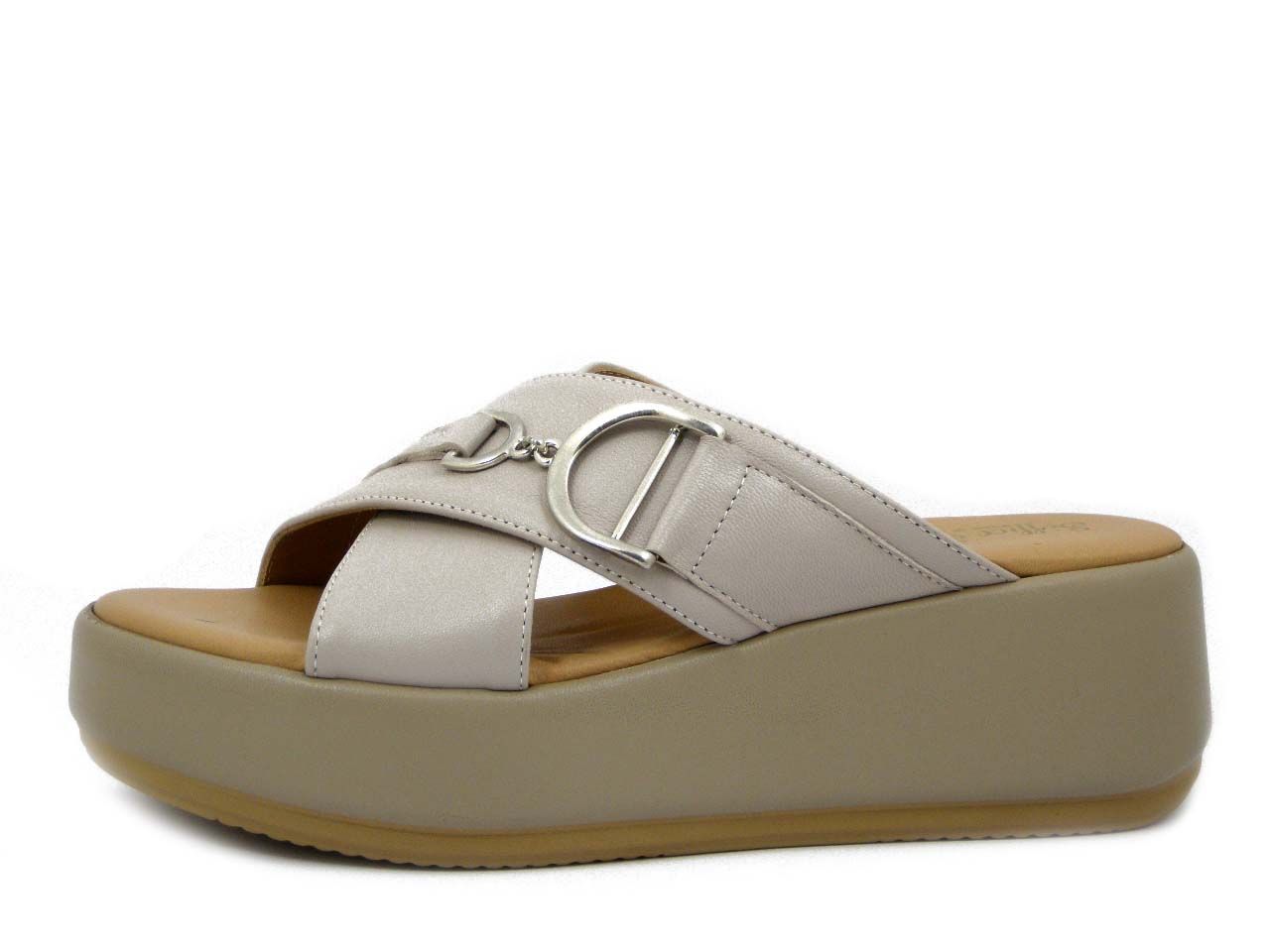 Sandali Donna, Ciabatta in Pelle Beige, Zeppa 6 cm, SOFFICE SOGNO - 77C1