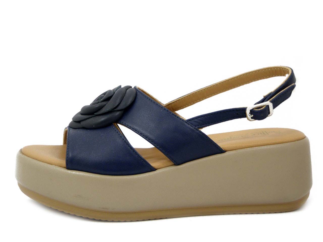 Sandali Donna in Pelle Blu, Zeppa 6 cm,  Fibbia regolabile, SOFFICE SOGNO - 77C2