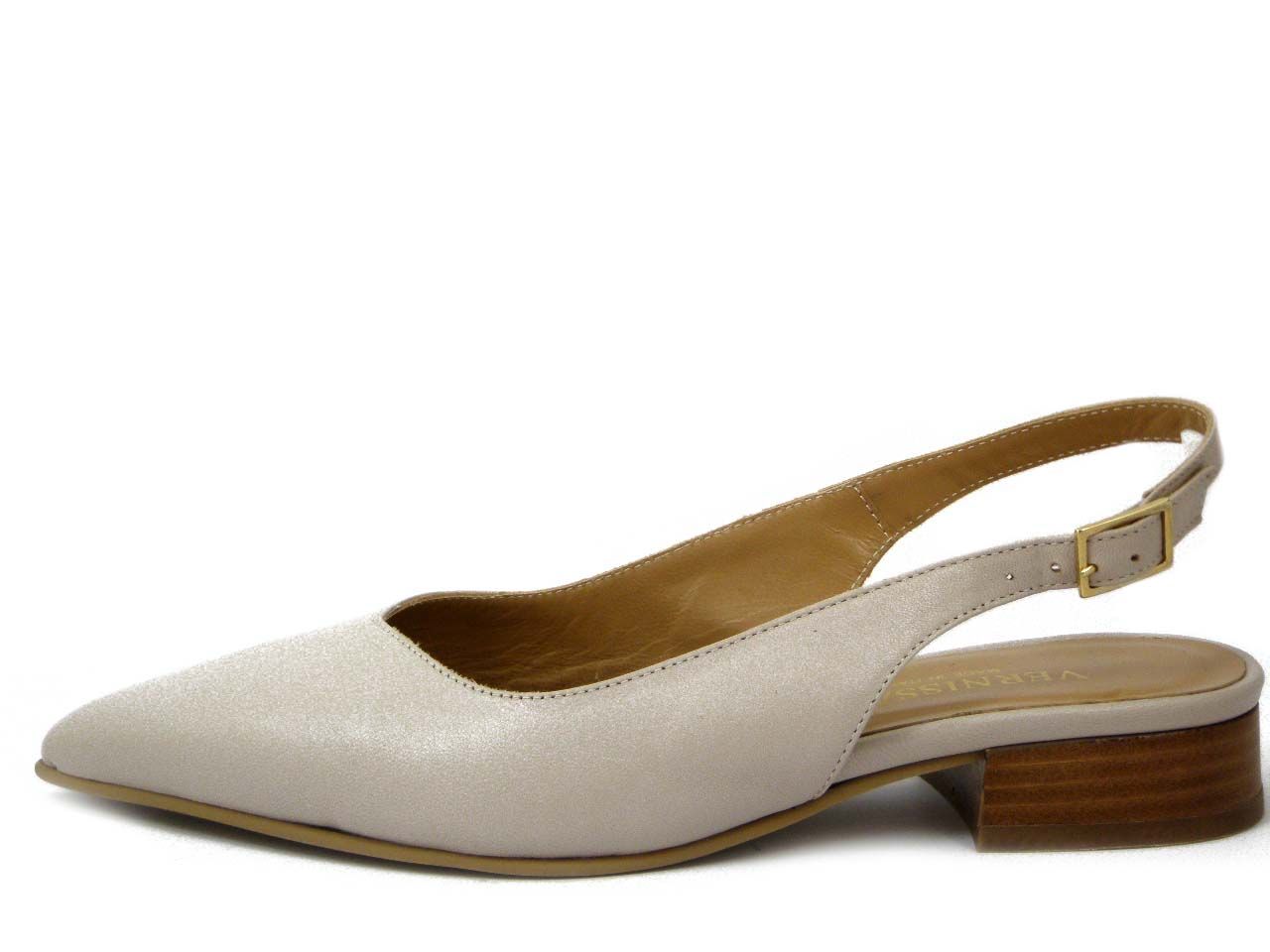 Decolletè Sling Back in Pelle Beige, Fibbia regolabile, Tacco basso 2,5 cm, VERNISSAGE - 20C2