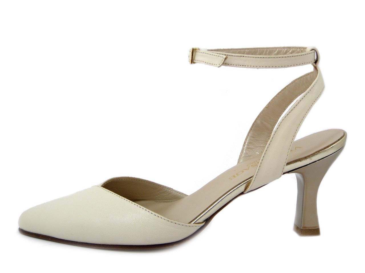 Decolletè Sling Back in Pelle Beige, Fibbia regolabile, Tacco 7 cm, VERNISSAGE - 61C4