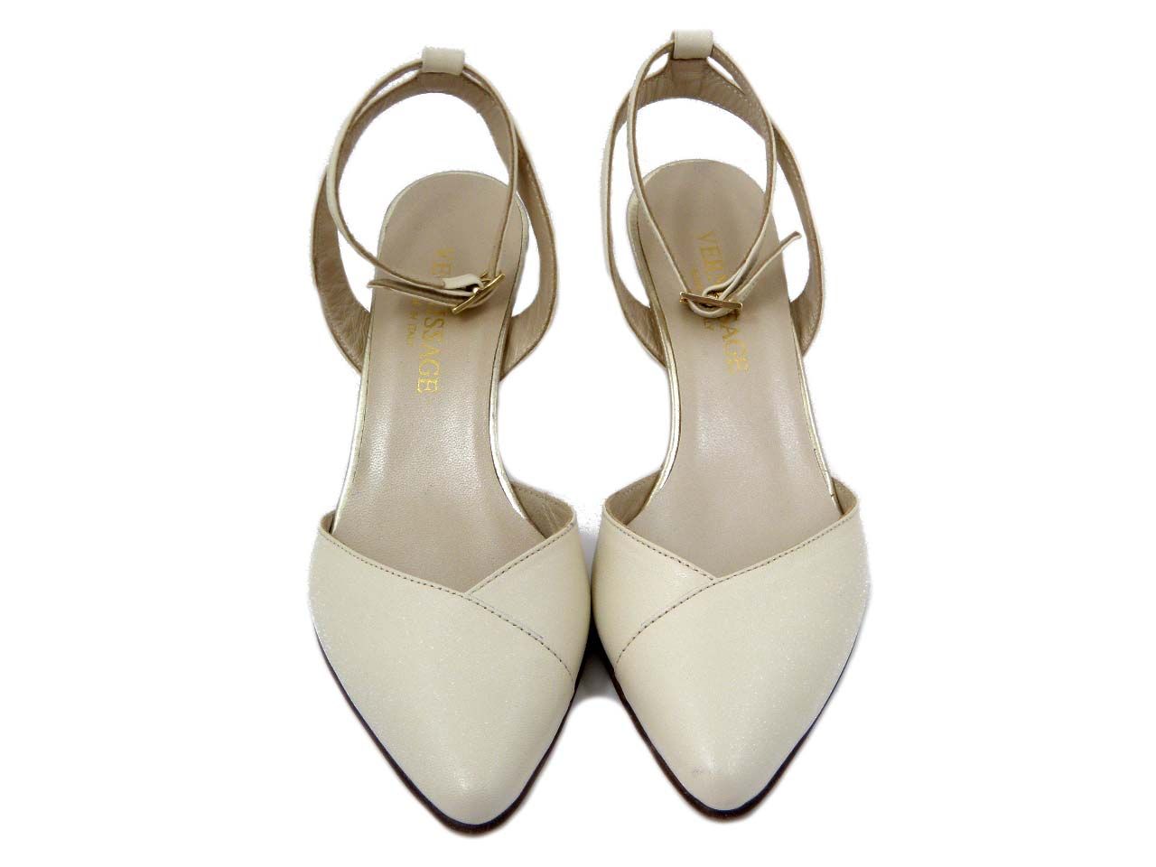 Decolletè Sling Back in Pelle Beige, Fibbia regolabile, Tacco 7 cm, VERNISSAGE - 61C4
