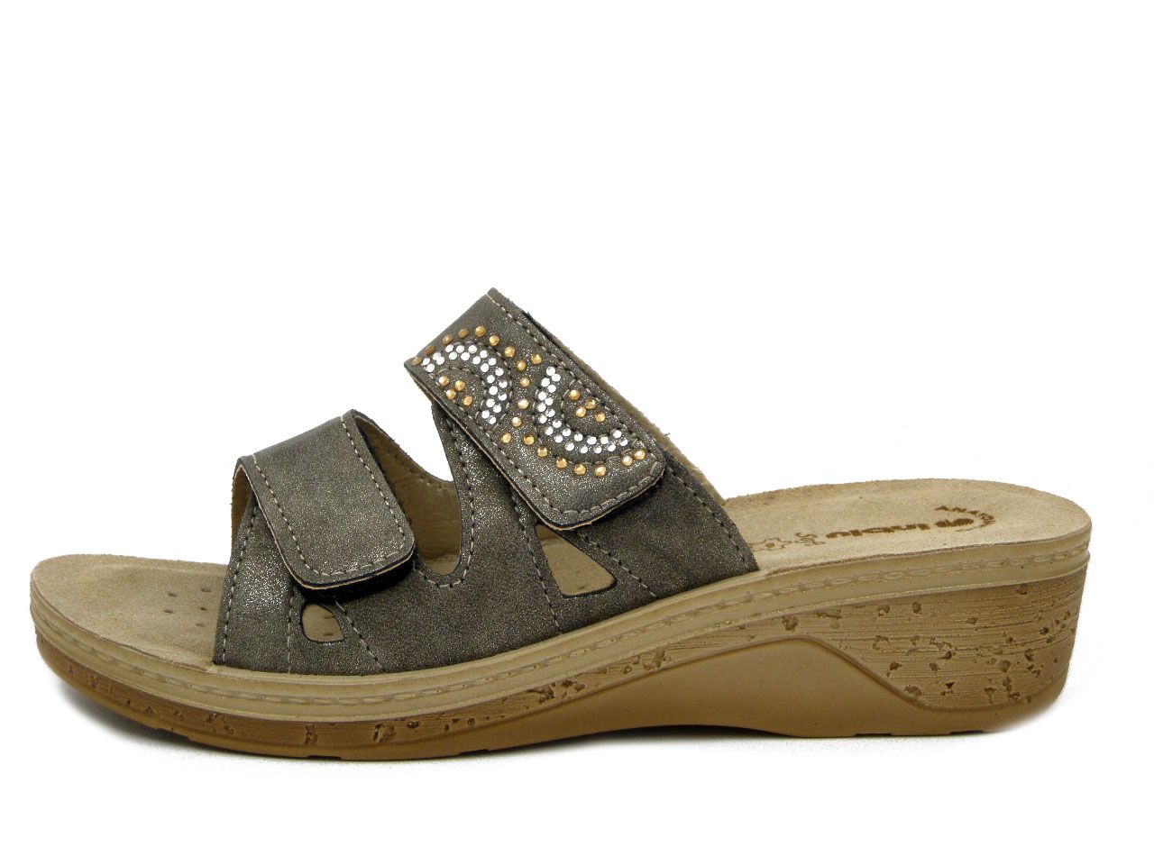 Ciabatta Donna in Eco Pelle Grigio con Doppio Strap, Sottopiede Vera Pelle, Zeppa Bassa 4 cm, INBLU - PV15 Ciabatta Donna in Eco Pelle Grigio con Doppio Strap, Sottopiede Vera Pelle, Zeppa Bassa 4 cm, INBLU - PV15