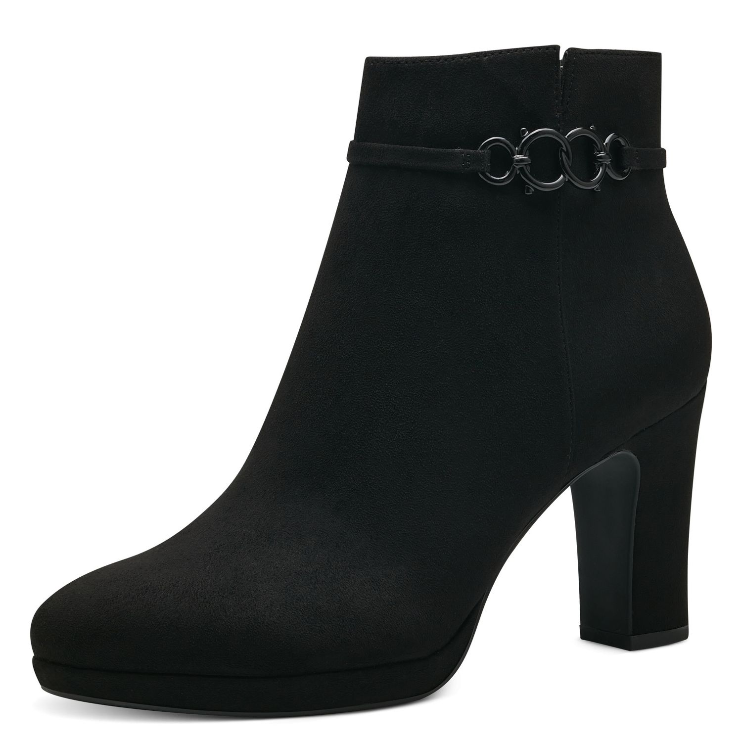 Stivaletti Tronchetto Donna Scamosciato Vegan Nero, Tacco Alto e Plateau, Tamaris - 25349