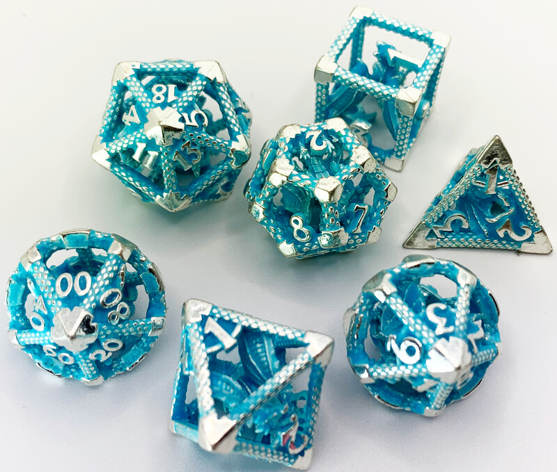 Sea-foam Trapped Dragon Hollow Metal Dice Set