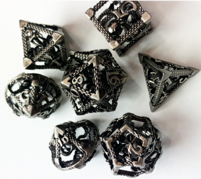Tarnished Silver Trapped Octopus Metal Dice Set