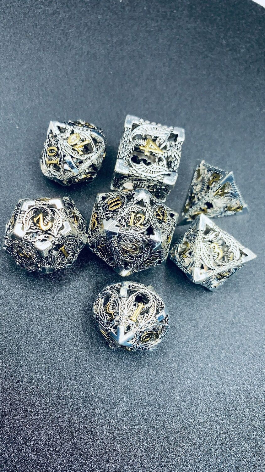 Silver Drake Gold Numbers Hollow Metal Dice Set