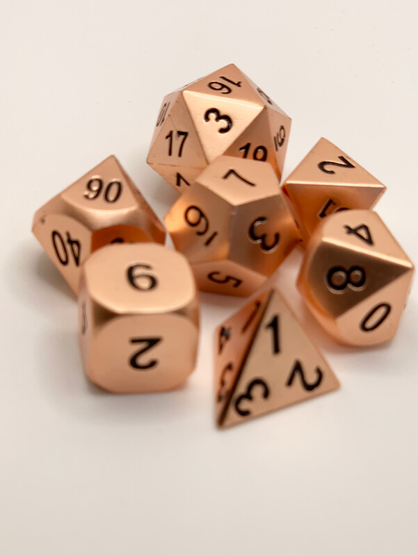 Solid Metal Rose Gold 7 Dice Set