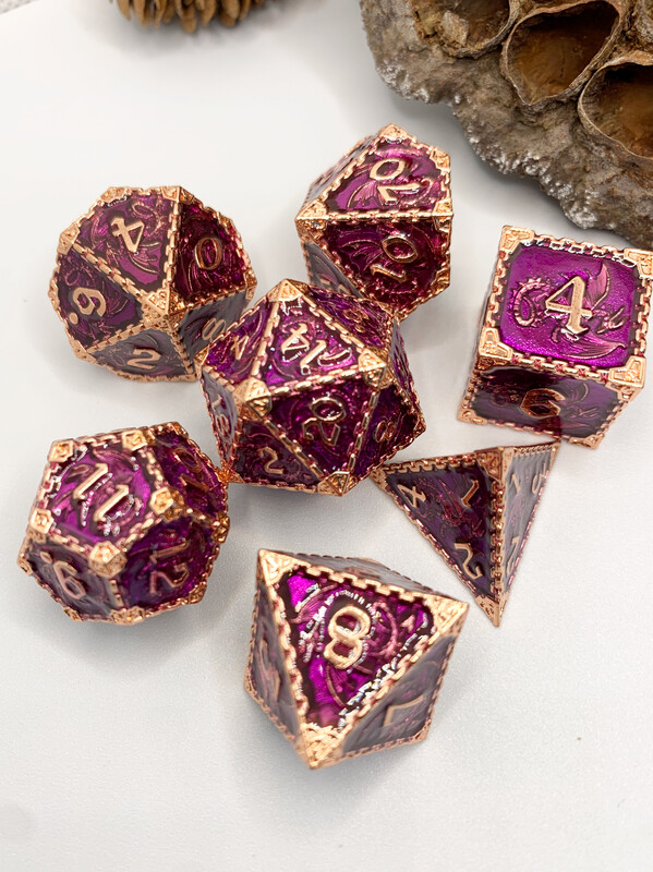 Amethyst Accented Metal Drake Dice Set