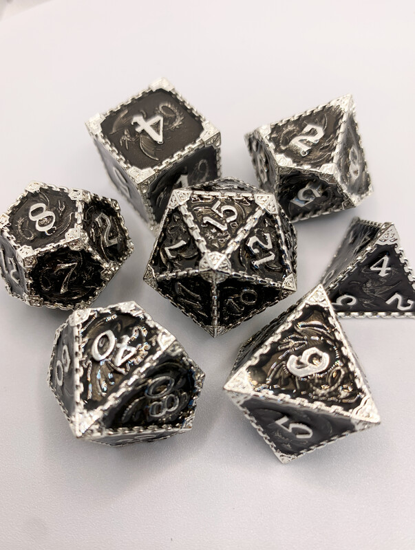 Jet Accented Metal Drake Dice Set
