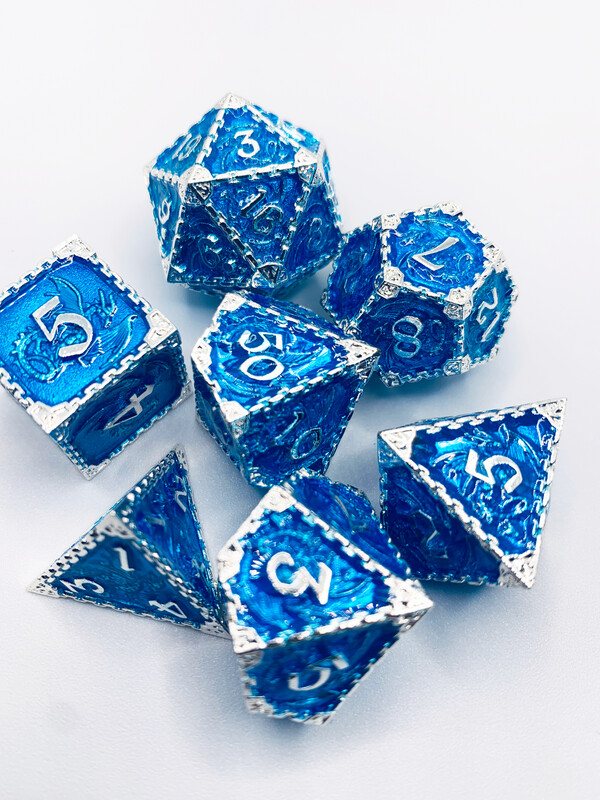 Sapphire Accented Metal Drake Dice Set