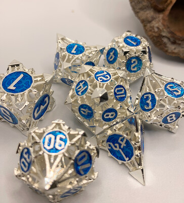 Sapphire & Silver Hollow Metal Dice