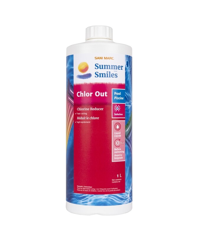 Summer Smiles Chlor Out quickly lowers the chlorine level in pool water so that you can enjoy your pool right away. Chlor Out will not discolour vinyl, cement or fibreglass pools.