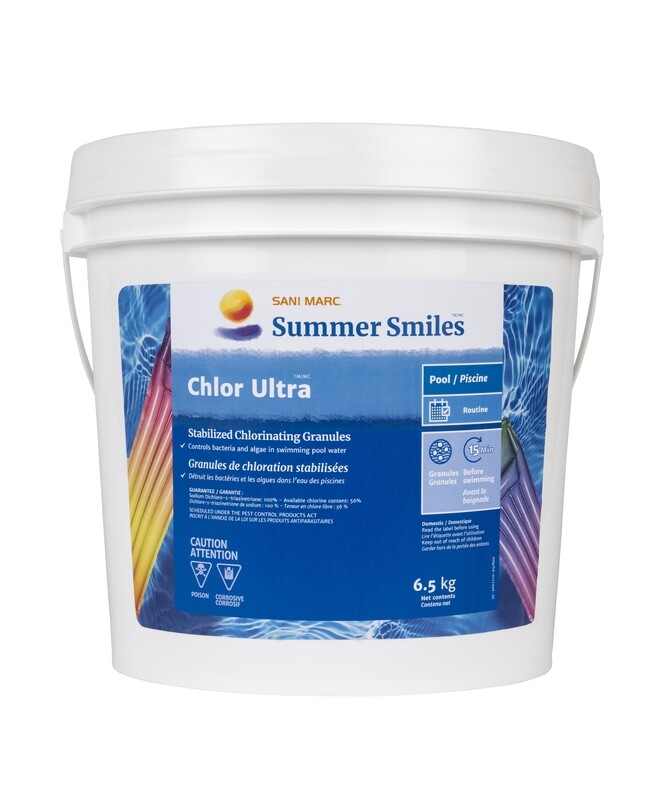 Chlor Ultra is a stabilized chlorine sanitizer for pool water. Its long-lasting stabilized chlorine-based formula disinfects water by efficiently destroying bacteria and algae. It also better withstands the sun’s ultraviolet rays. Chlor Ultra will not alter the pH of pool water.