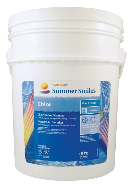 Summer Smiles Chlor is a non-stabilized chlorine sanitizer for pool water. Its chlorine-based formula disinfects water by efficiently destroying bacteria and algae.