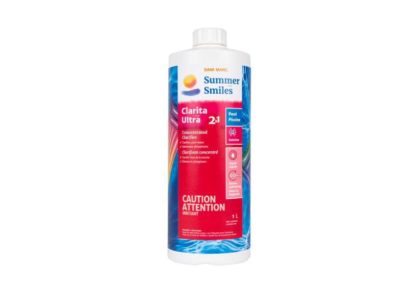 Clarita Ultra 2-in-1 is a dual-action treatment that eliminates phosphates and clarifies pool water in a single application. When used weekly, Clarita Ultra 2-in-1 will continuously eliminate phosphates and keep water crystal clear.
