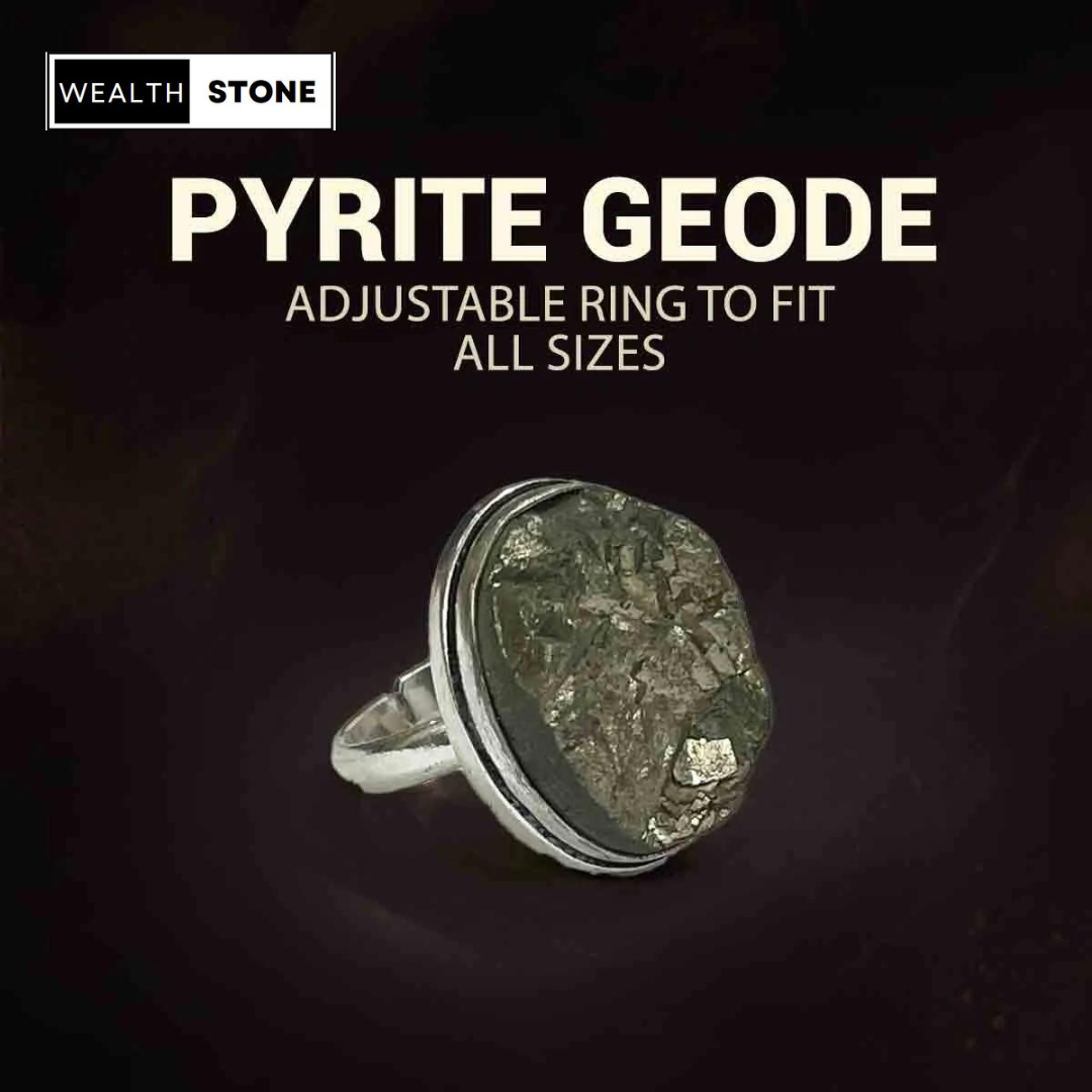 Pyrite Geode adjustable ring to fit all sizes.