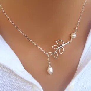 New fashion cross leaves simulated  pearl pendant necklace