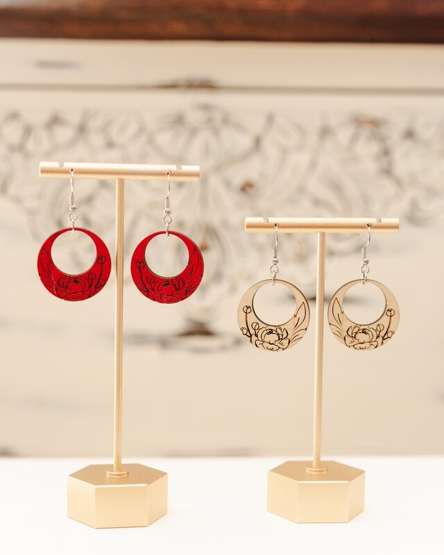 Floral Carved Circle Earrings