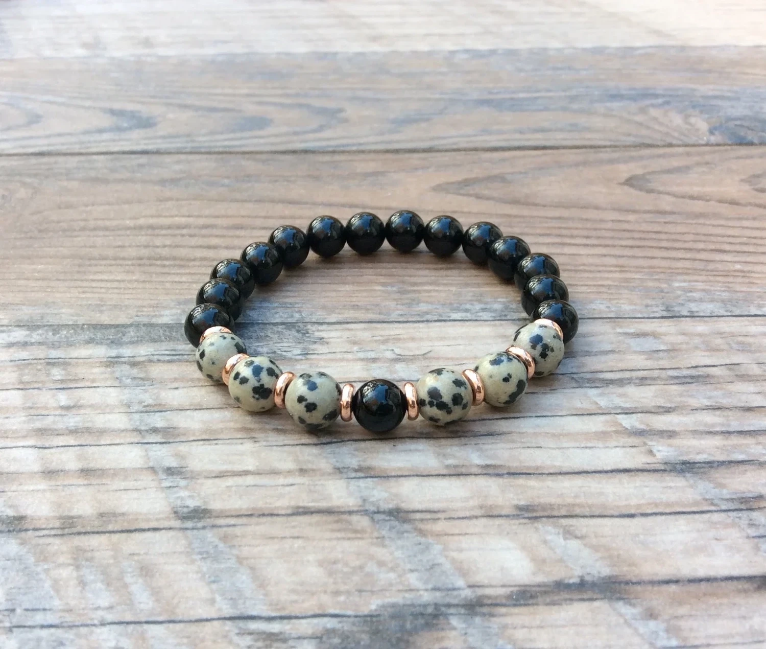 Black Onyx and Dalmatian Jasper Stretch