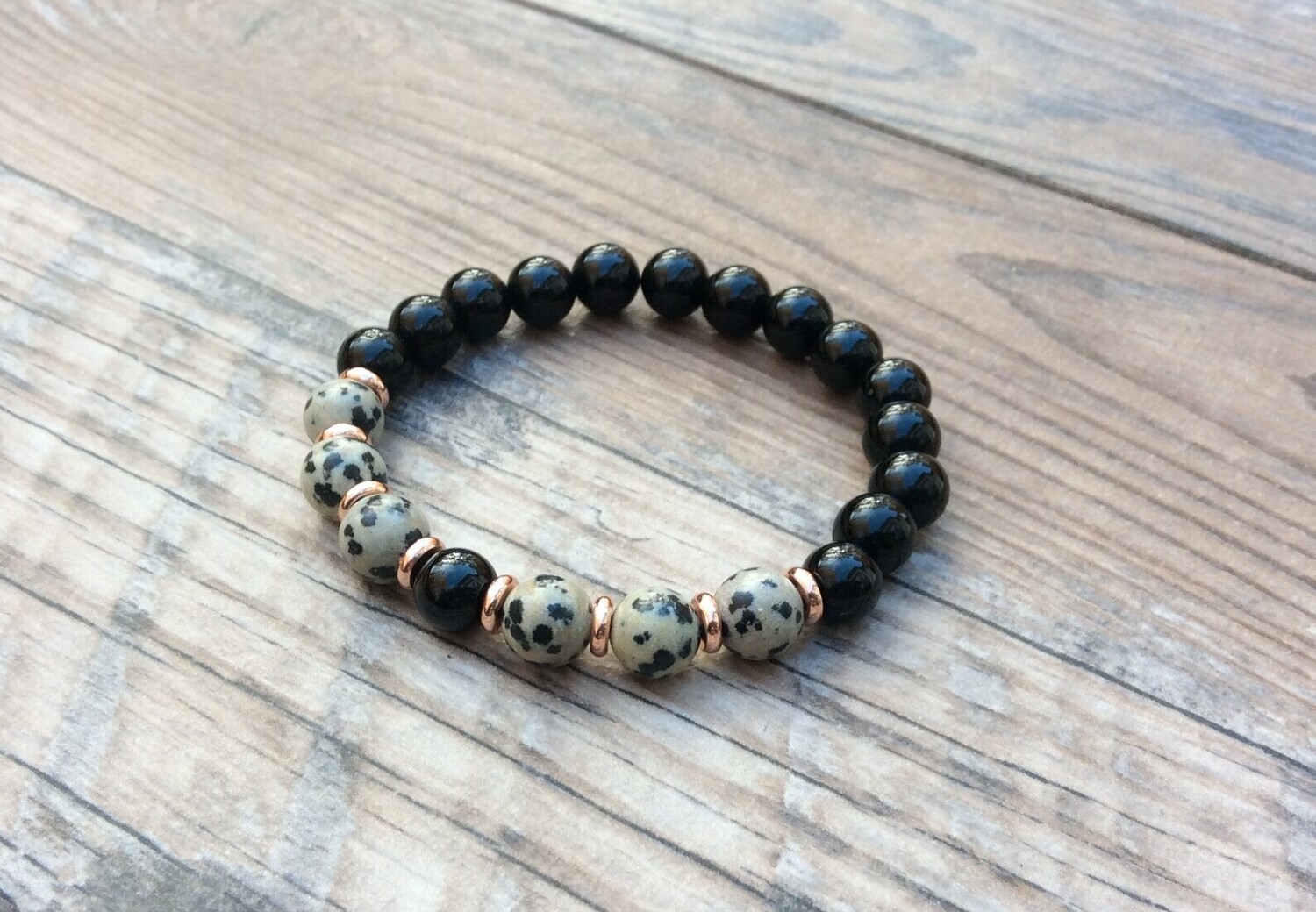 Black Onyx and Dalmatian Jasper Stretch