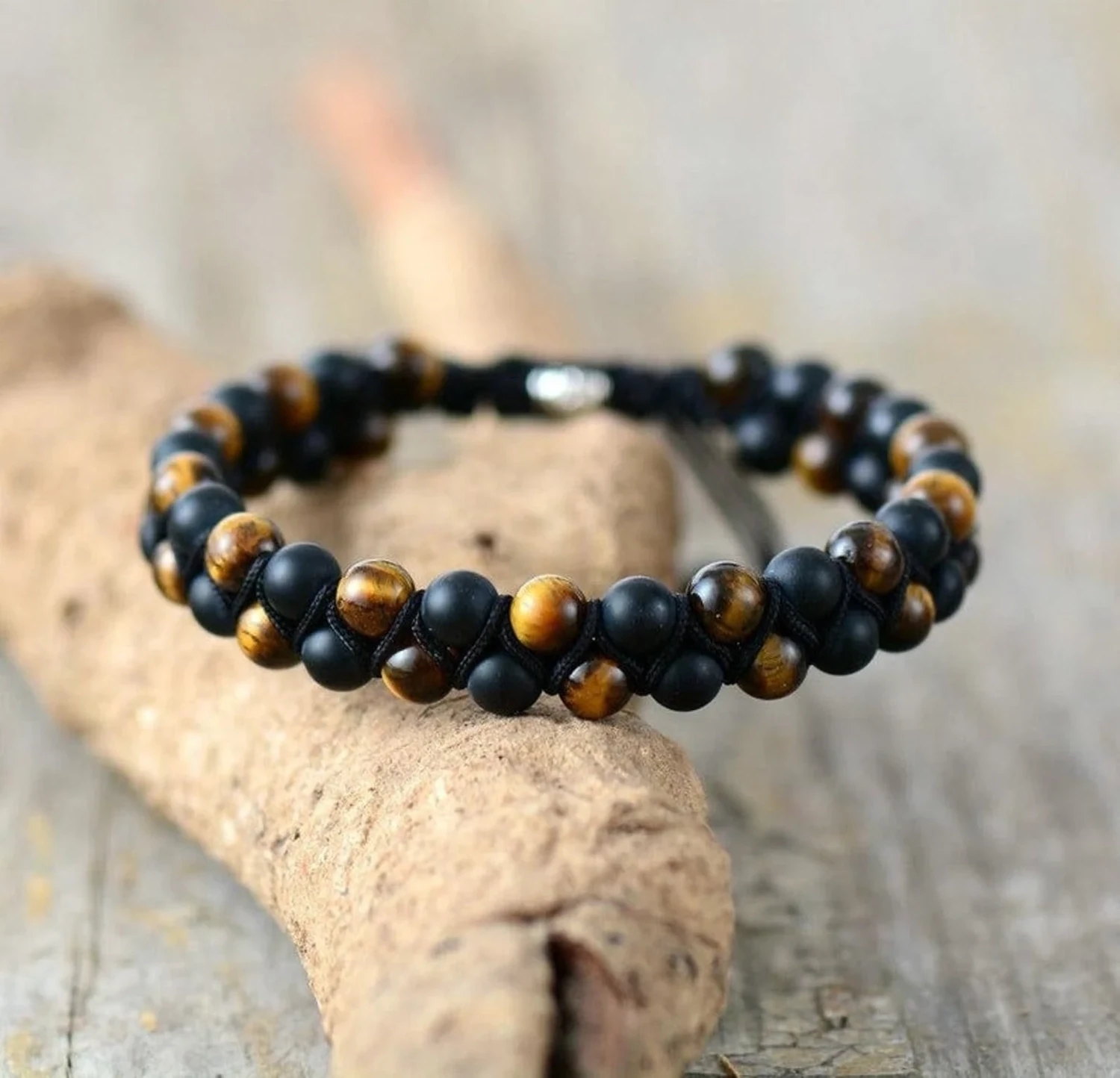 Double-Layer Natural Tiger&#39;s Eye &amp; Black Onyx