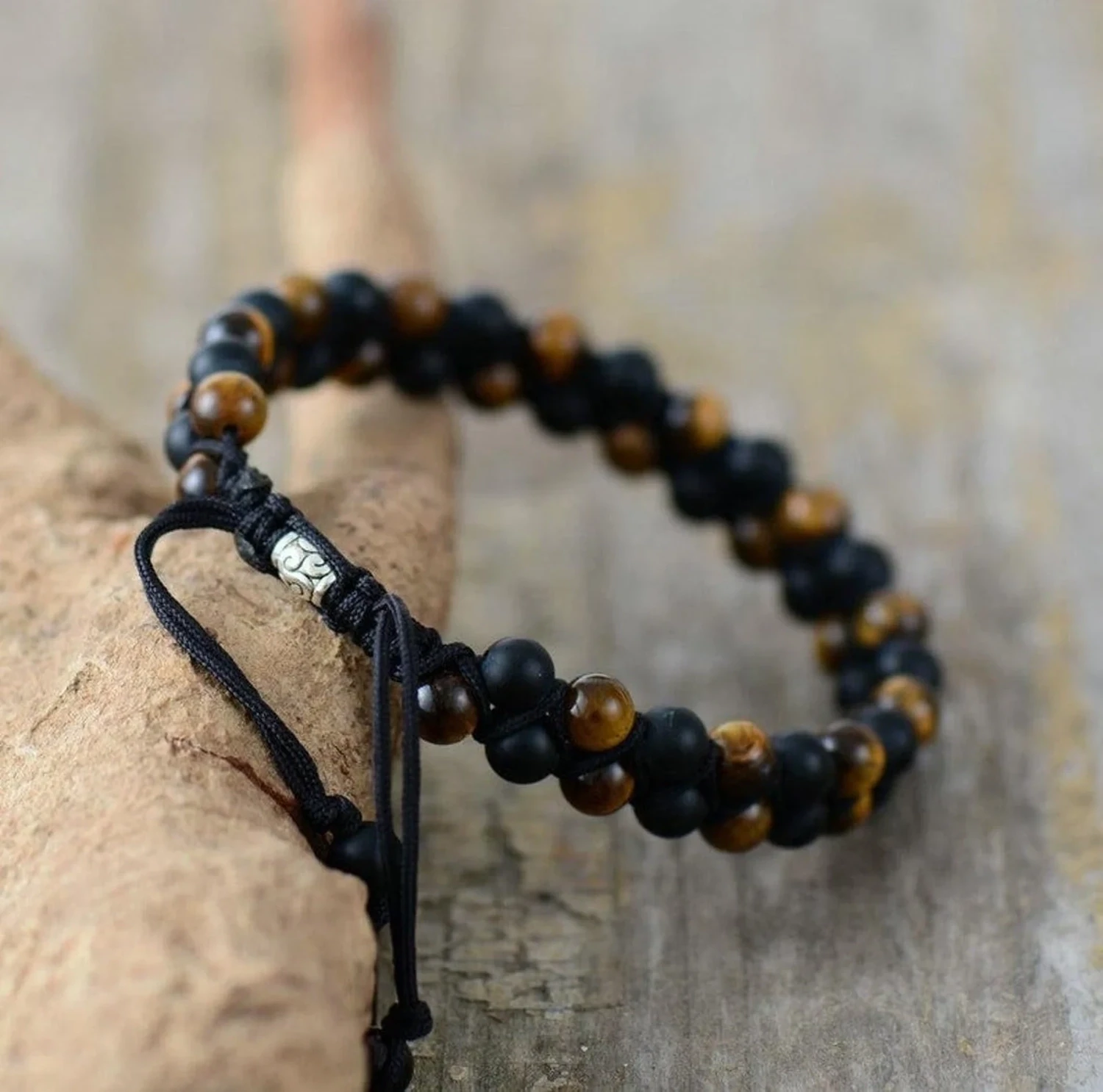 Double-Layer Natural Tiger's Eye &amp; Black Onyx