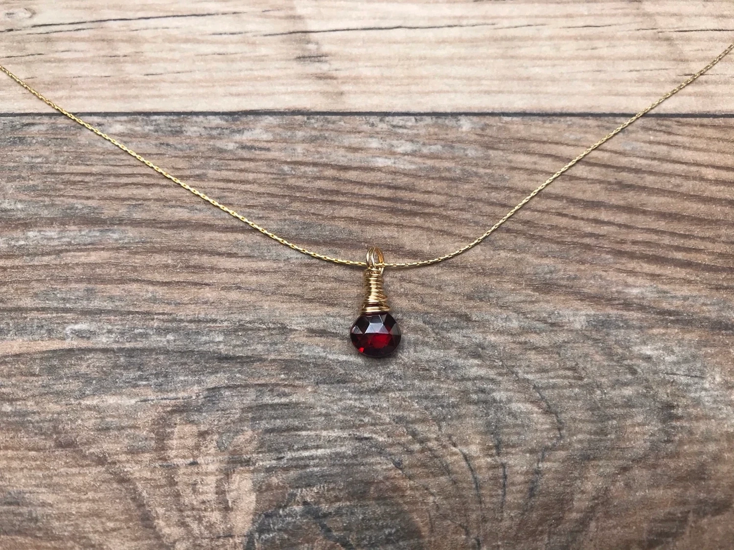 Garnet Necklace with Sterling Silver Chain