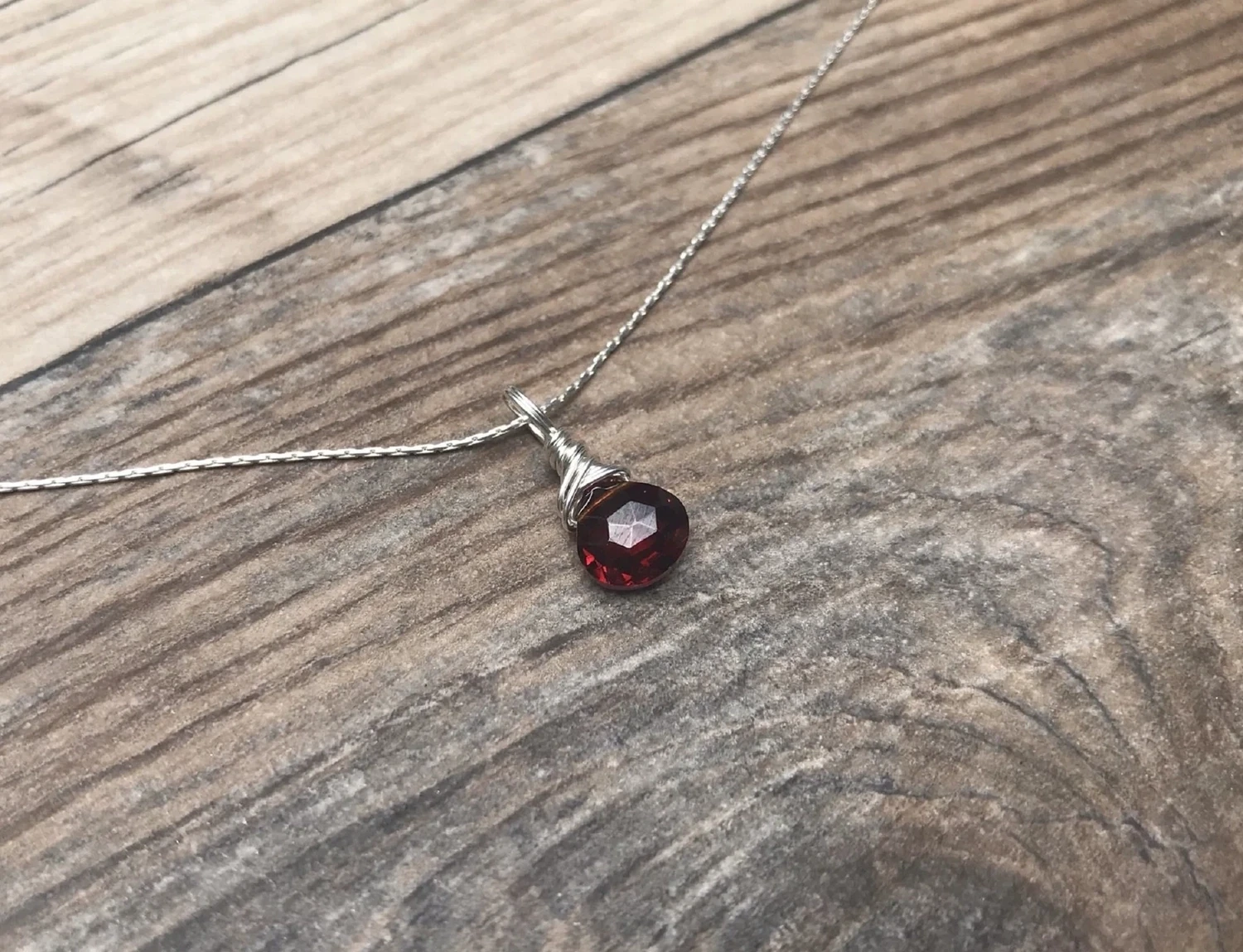 Garnet Necklace with Sterling Silver Chain