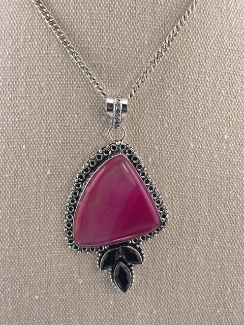 Pink Banded Agate with Spinal Stone with Sterling silver