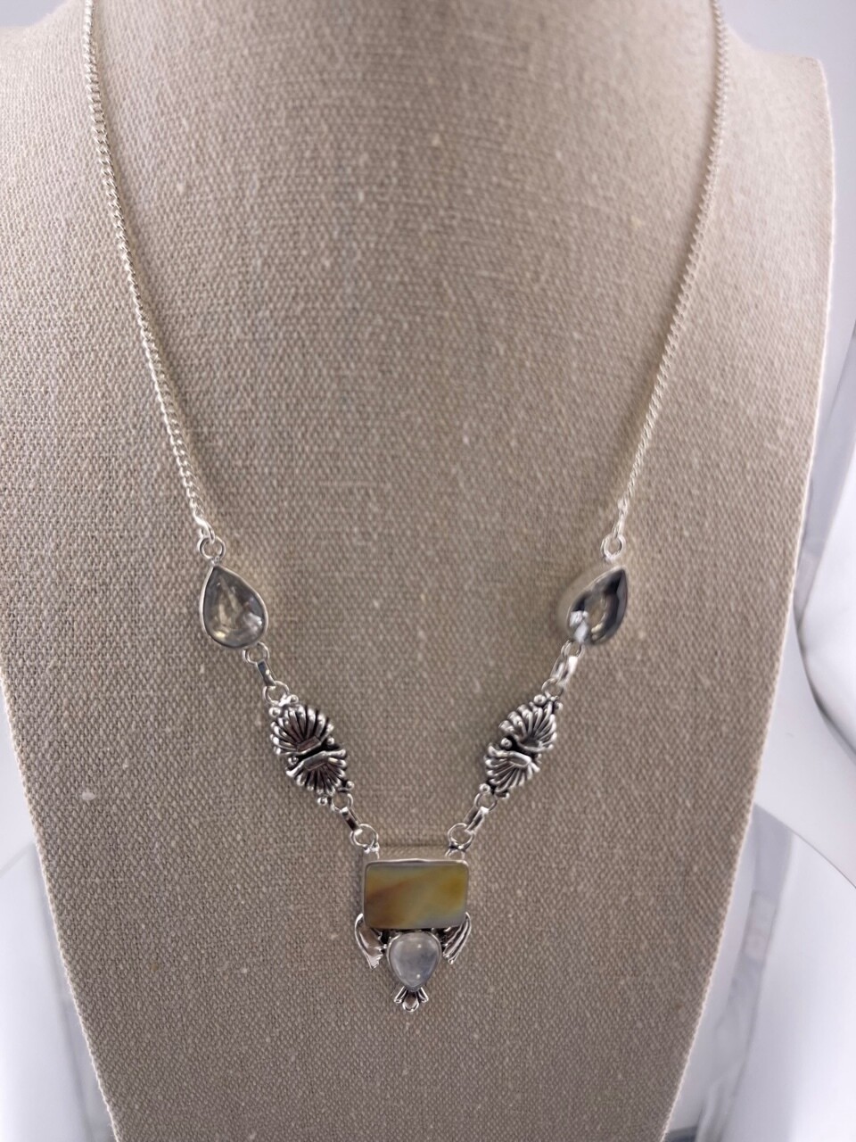 Mother of Pearl and Topaz in Sterling Silver Necklace