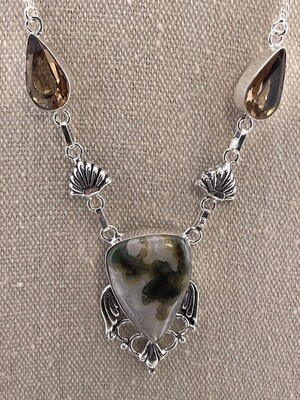 Moss Agate and Smoky Gemstone with Sterling Silver