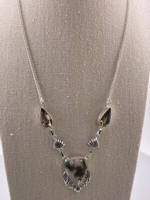 Moss Agate and Smoky Gemstone with Sterling Silver