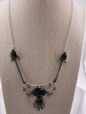 Moss Prehite and Peridot Gemstone with Sterling Silver